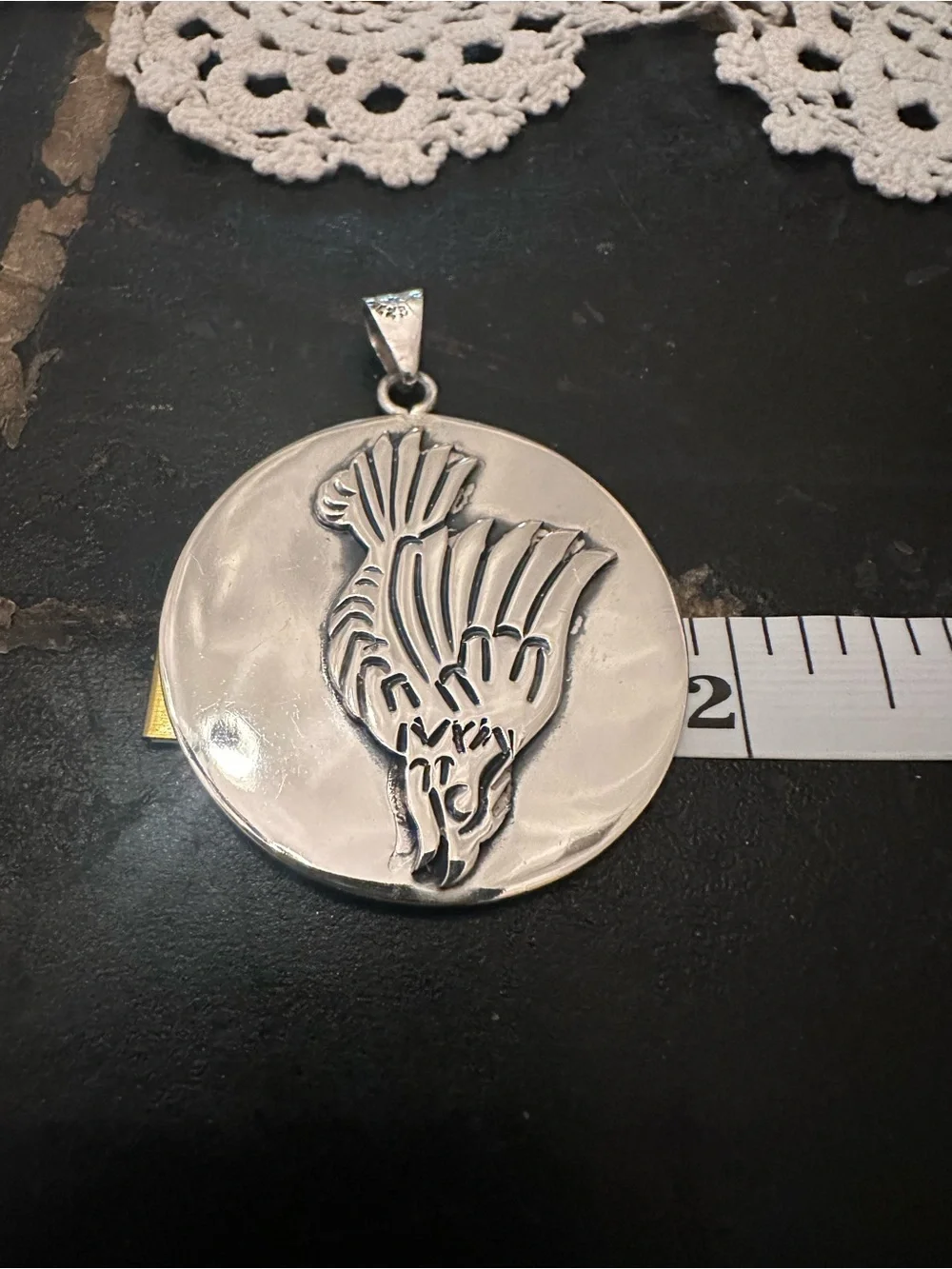Taxco Hopi Style Overlay Handmade Soaring Eagle Pendant Sterling Hallmark JVS